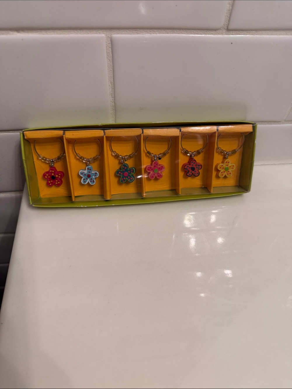 Pier 1 Floral drink charms Set - Red, Blue, Green, Pink, Purple, Yellow
